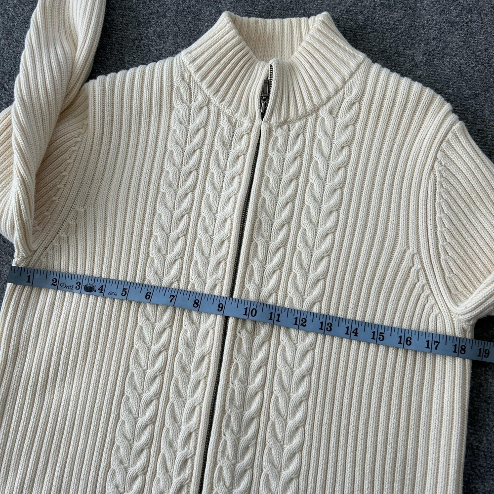 Lands End Sweater Youth 10-12 White Cable Knit Full Zip Mock Japan Vintage Kids - Picture 7 of 10